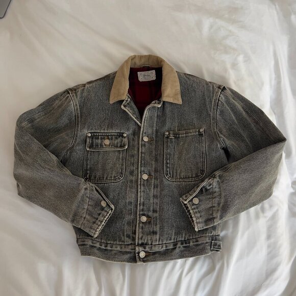 Vintage 1990 Polo Ralph Lauren Flannel Lined Denim Trucker Jacket - Picture 3 of 14
